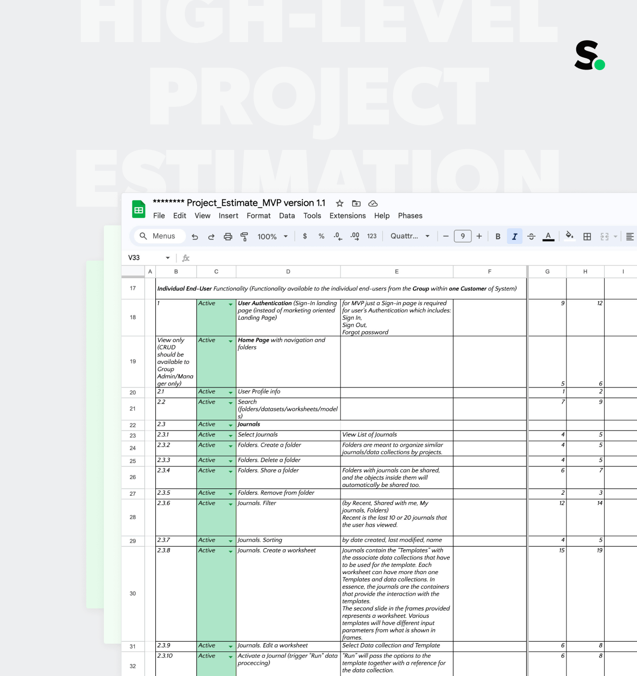Deliverable example for project estimation